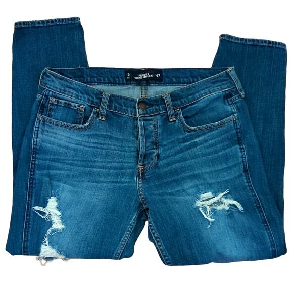 Hollister Rigid Vintage Boyfriend Distressed Medium Wash Button Fly Jeans - Picture 3 of 4